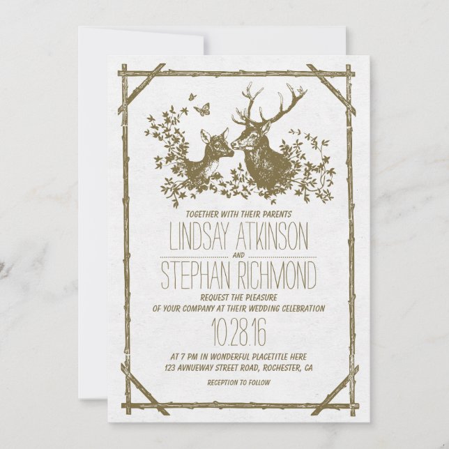 Invitación a una boda rústica con venado (Anverso)