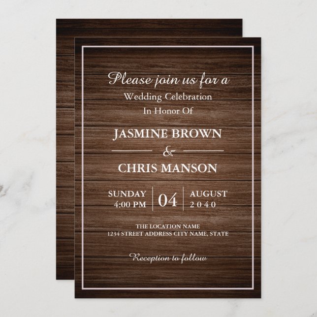 Invitación a una boda rústica de Boda Wood Rustic  (Anverso / Reverso)