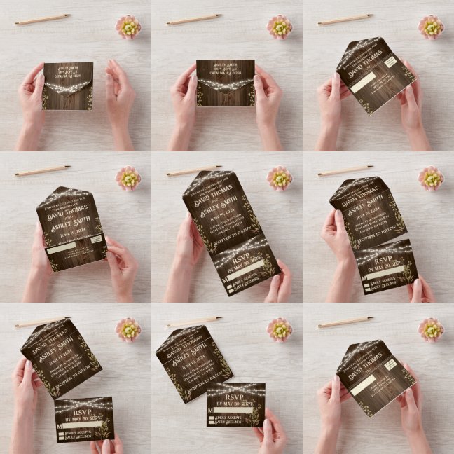 Invitación a una boda rústica de madera