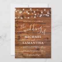 Invitación a una boda rústica de madera simple y e