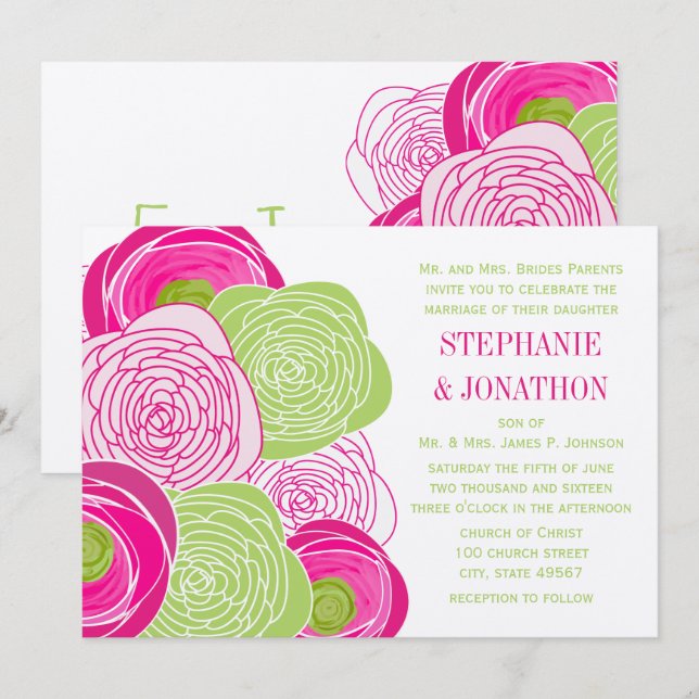 Invitación a una boda rústica de Rosas rosados y v (Anverso / Reverso)