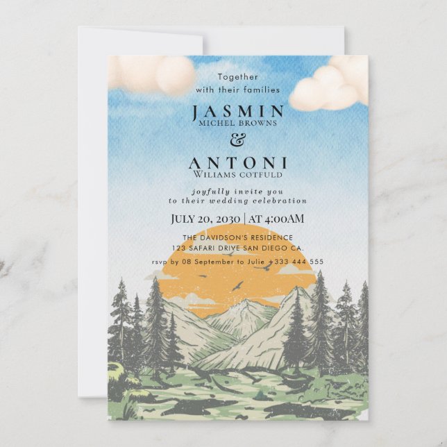 Invitación a una boda rústica en la montaña (Anverso)