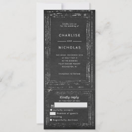 Invitación a una boda rustica en pizarra con rsvp