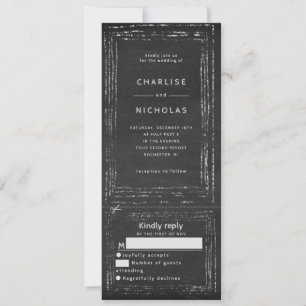 Invitación a una boda rustica en pizarra con rsvp