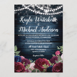 Invitación a una boda rústica floral de Borgoña y