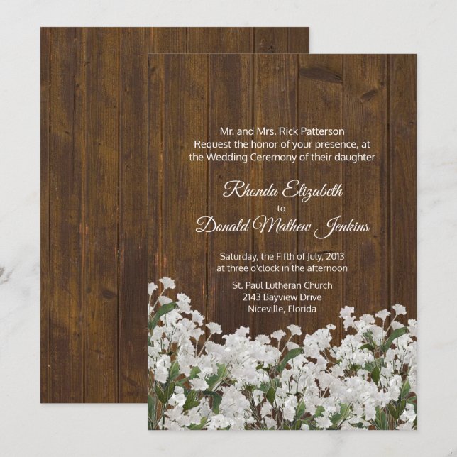 Invitación a una boda rústica por el aliento de lo (Anverso / Reverso)