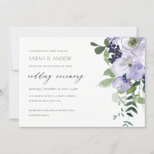 Invitación a una boda rústica violeta morada con l