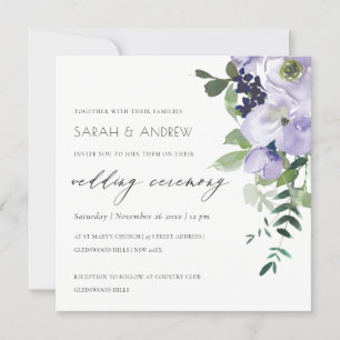 Invitación a una boda rústica violeta morada con l
