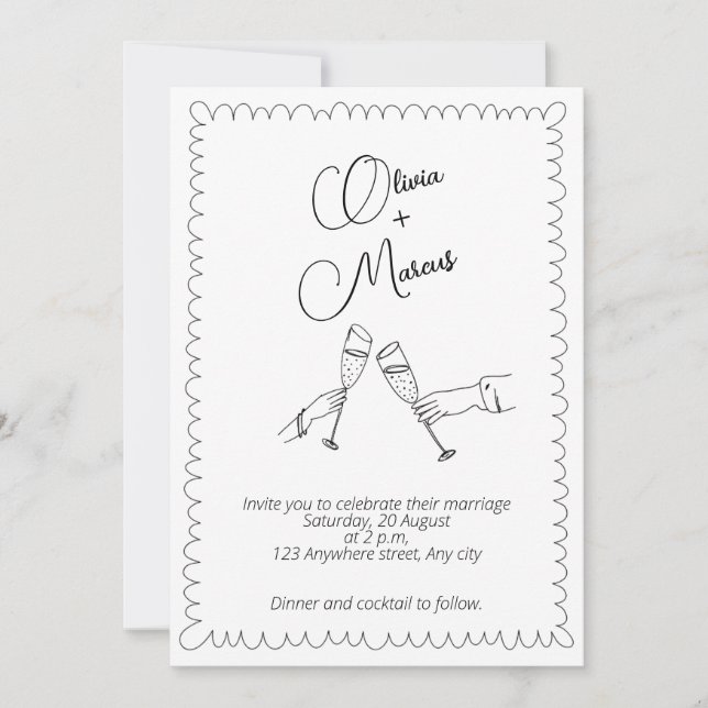 Invitación a una boda simple en blanco y negro (Anverso)