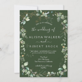 Invitación a una boda simple en blanco y verde sab