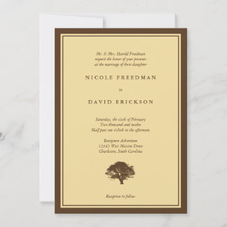Invitación a una boda simple en castaño de roble a