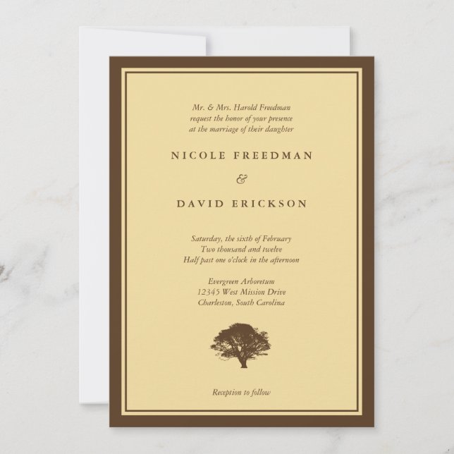 Invitación a una boda simple, marrón roble (Anverso)