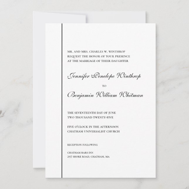 Invitación a una boda simple y elegante en blanco  (Anverso)