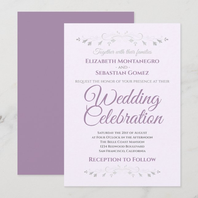 Invitación a una boda simple y gris púrpura y eleg (Anverso / Reverso)