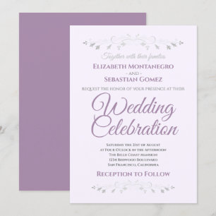 Invitación a una boda simple y gris púrpura y eleg