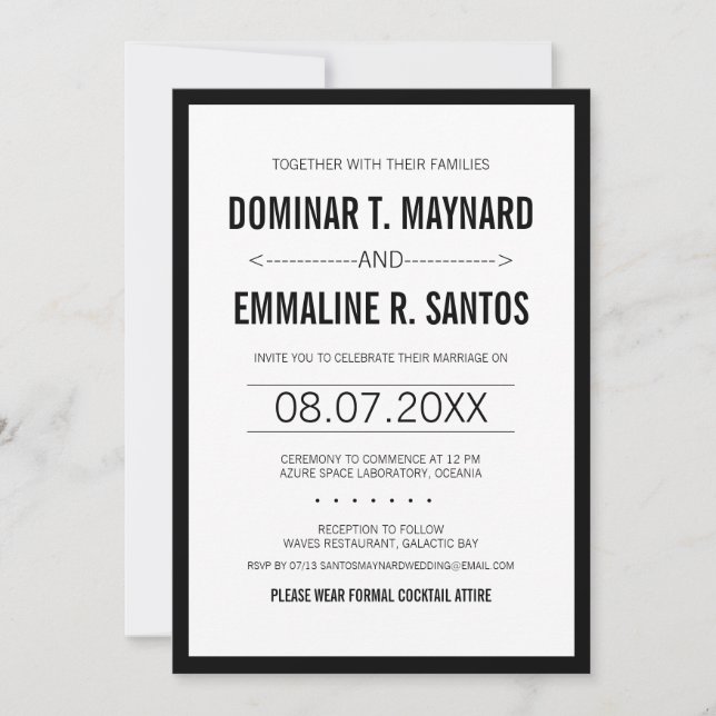 Invitación a una boda simple y moderna en negro (Anverso)