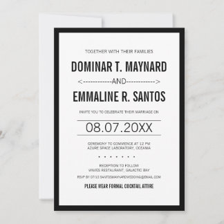Invitación a una boda simple y moderna en negro