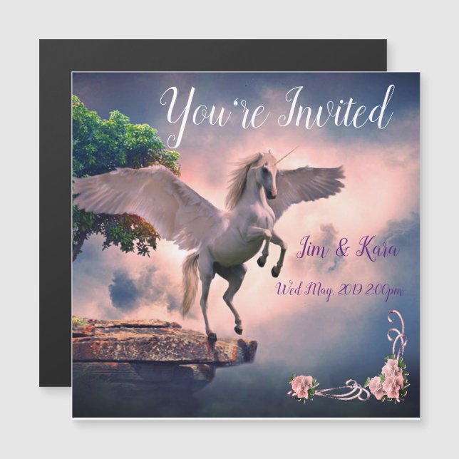 Invitación a una boda temática de Unicornio (Anverso/Reverso)