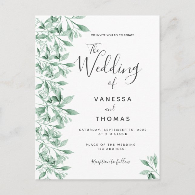 Invitación a una boda verde botánica (Anverso)