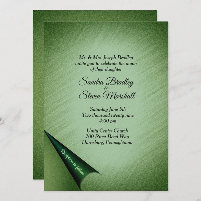 Invitación a una boda verde deslumbrante (Anverso / Reverso)
