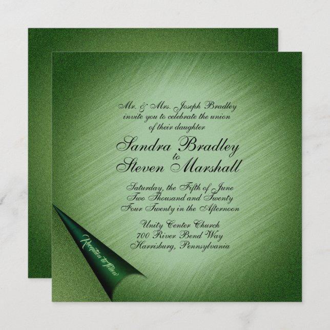 Invitación a una boda verde deslumbrante (Anverso / Reverso)