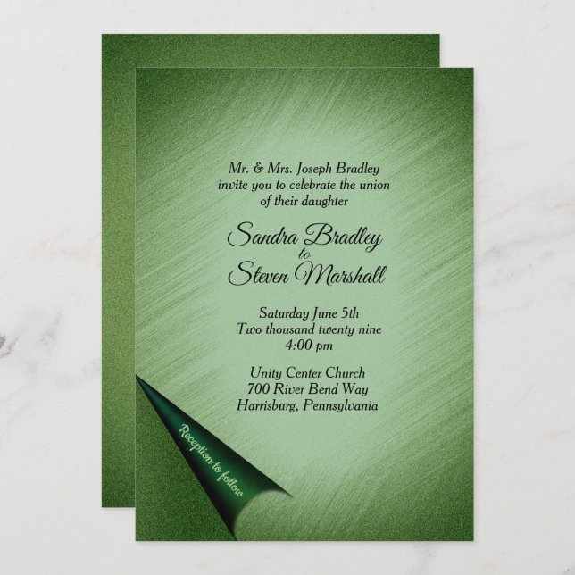 Invitación a una boda verde deslumbrante (Anverso / Reverso)