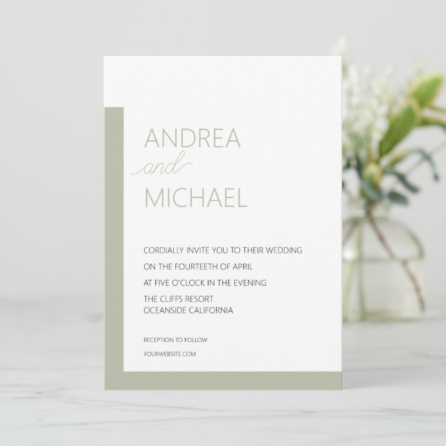 Invitación a una boda verde sage simple (Anverso de pie)