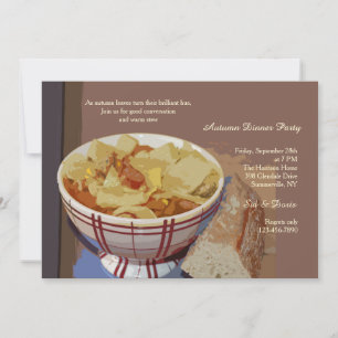 Invitación a una cena con tazón de estofado