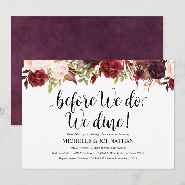 Invitación a una cena de Boda de ensayo ruidoso (Anverso / Reverso)