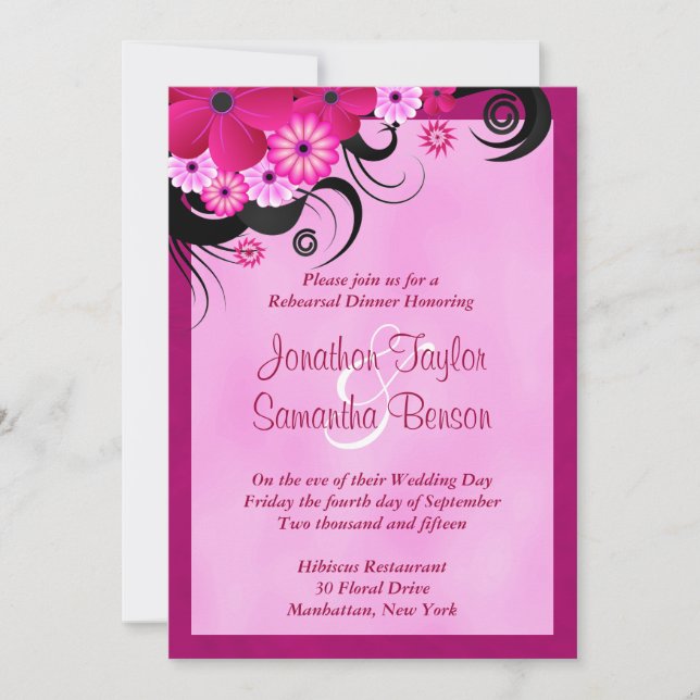 Invitación a una cena de ensayo de Boda Fuchsia li (Anverso)