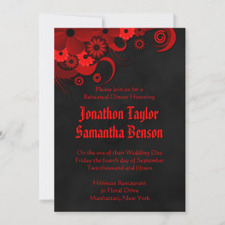 Invitación a una cena de ensayo de Boda negro flor