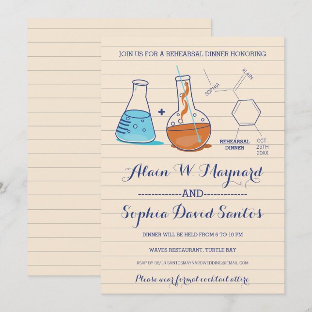 Invitación a una cena de ensayo sobre química azul (Anverso / Reverso)