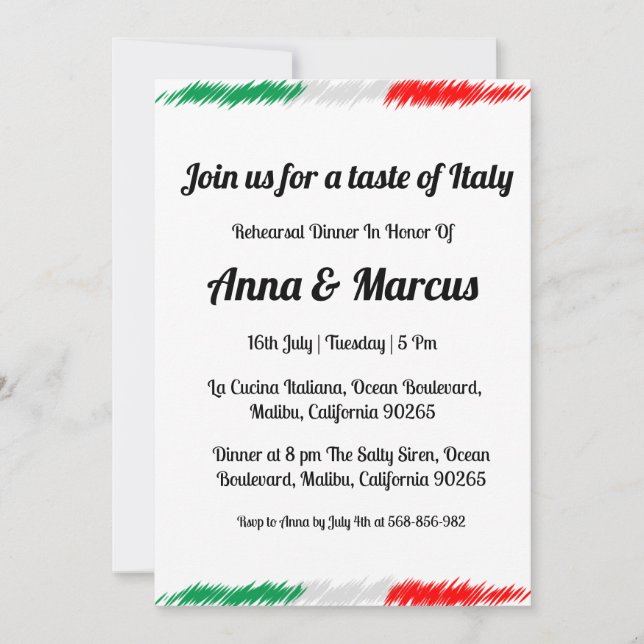 Invitación a una cena italiana moderna (Anverso)
