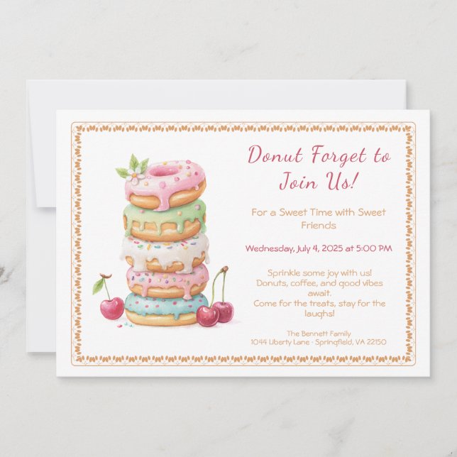 Invitación a una Colorida Fiesta de Donuts Dulces (Anverso)
