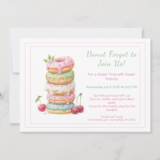 Invitación a una Colorida Fiesta de Donuts Dulces (Anverso)