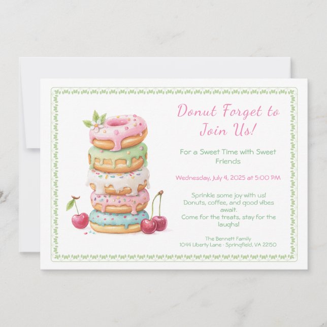 Invitación a una Colorida Fiesta de Donuts Dulces (Anverso)
