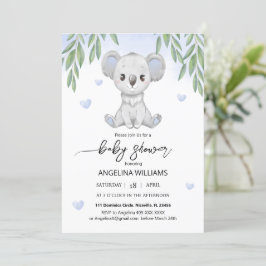 Invitación a una ducha de bebé con un lindo koala.