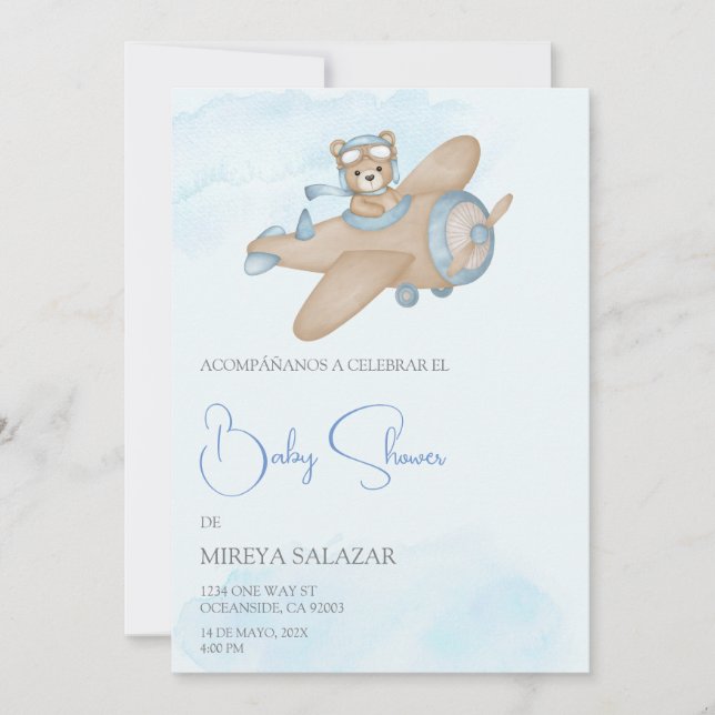 Invitación a una ducha de bebé para un niño (Anverso)