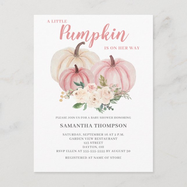 Invitación a una ducha de bebé rosa pequeña calaba (Anverso)