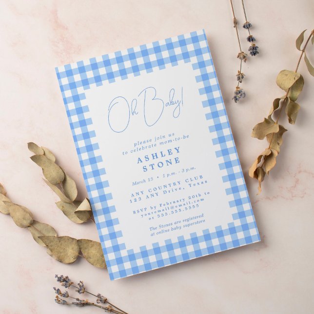 Invitación a una ducha de bebé simple de gingham a (Subido por el creador)