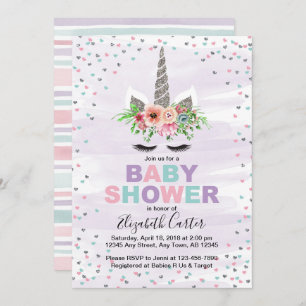 Invitación a una ducha de bebé unicornio para chic