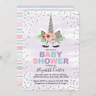 Invitación a una ducha de bebé unicornio para chic