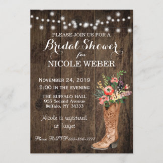 Invitación a una ducha de novias con botas de bota