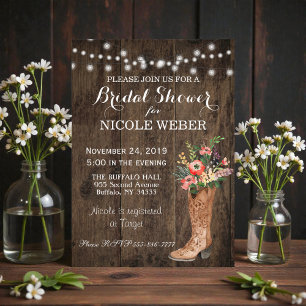 Invitación a una ducha de novias con botas de bota