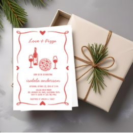 Invitación a una ducha de novias con pizza y vino