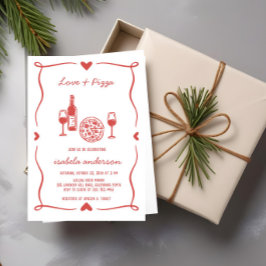 Invitación a una ducha de novias con pizza y vino