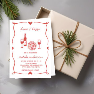 Invitación a una ducha de novias con pizza y vino 