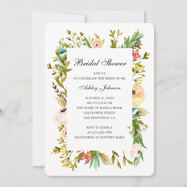 Invitación a una ducha de novias de verano. Flores (Anverso)