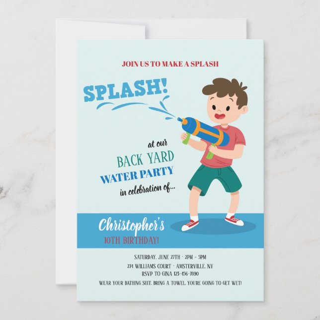 Invitación a una fiesta con armas de agua (Anverso)