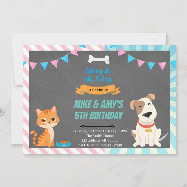 Invitación a una fiesta conjunta para gatos y perr (Anverso)